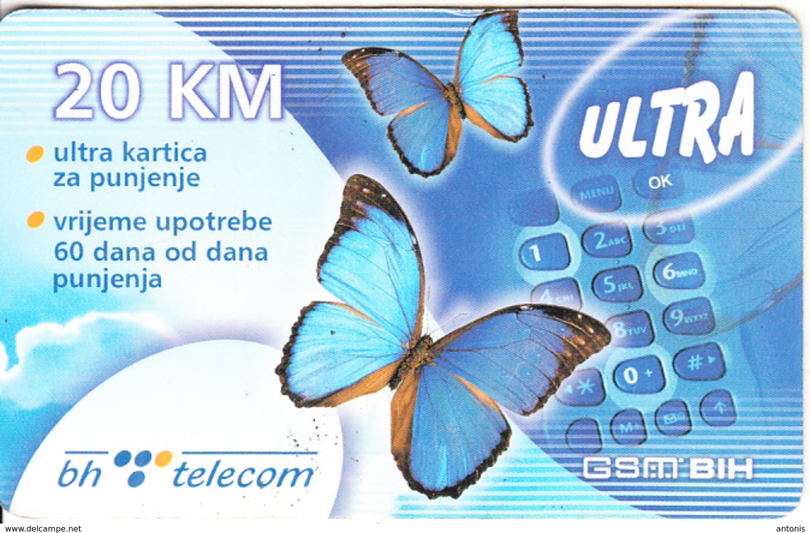 BOSNIA - Butterflies, BH Telecom Prepaid Card 20 KM, Exp.date 28/10/06, Used - Bosnia