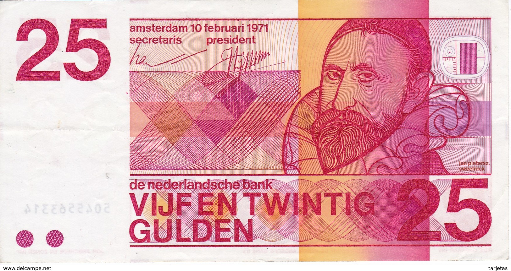 BILLETE DE HOLANDA DE 25 GULDEN DEL AÑO 1971  (BANKNOTE) FRANS HALS - 25 Gulden