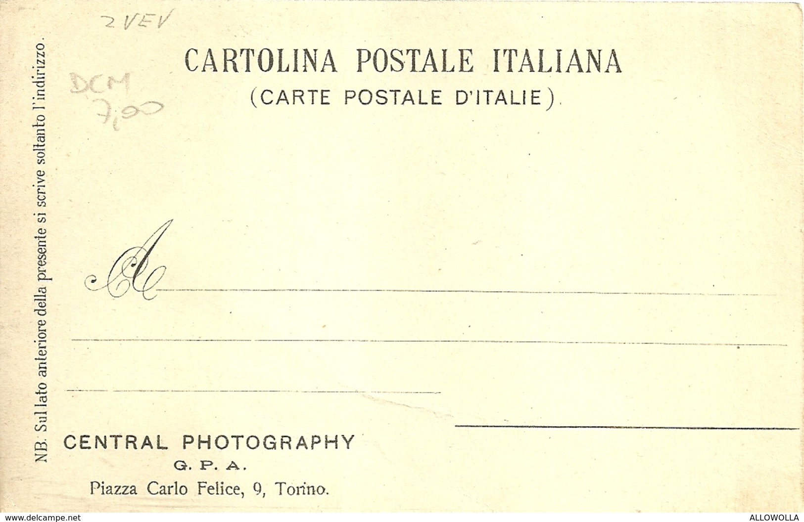 1037 "CARTOLINA PUBBLICITARIA PRIMI '900-CENTRAL PHOTOGRAPY-TORINO " CARTOLINA POSTALE ORIG. SPED. - Pubblicitari