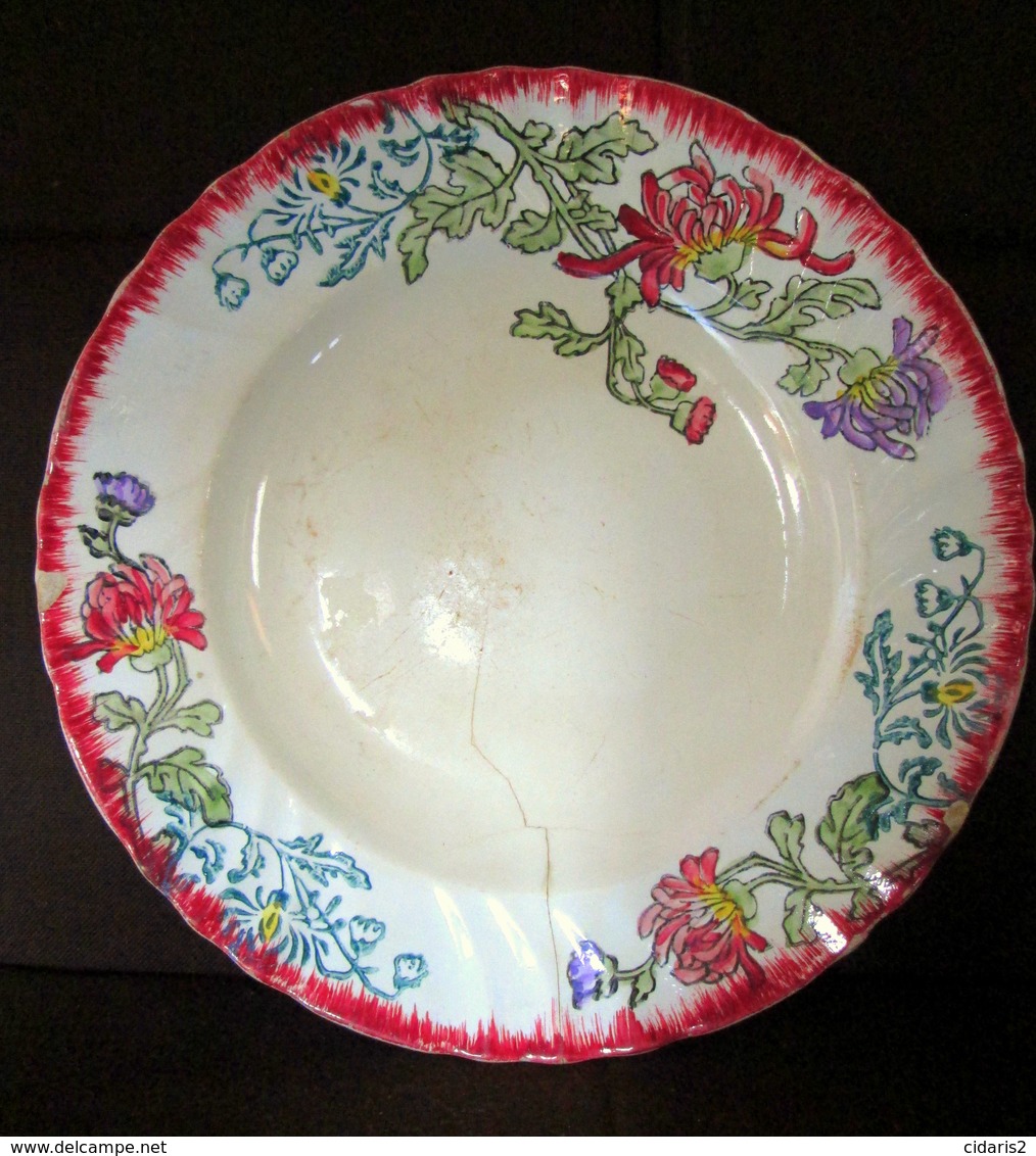 ASSIETTE Service CHRYSANTHEMES  Faience LONGWY Lorraine Earthenware Ca1900 ! - Longwy (FRA)