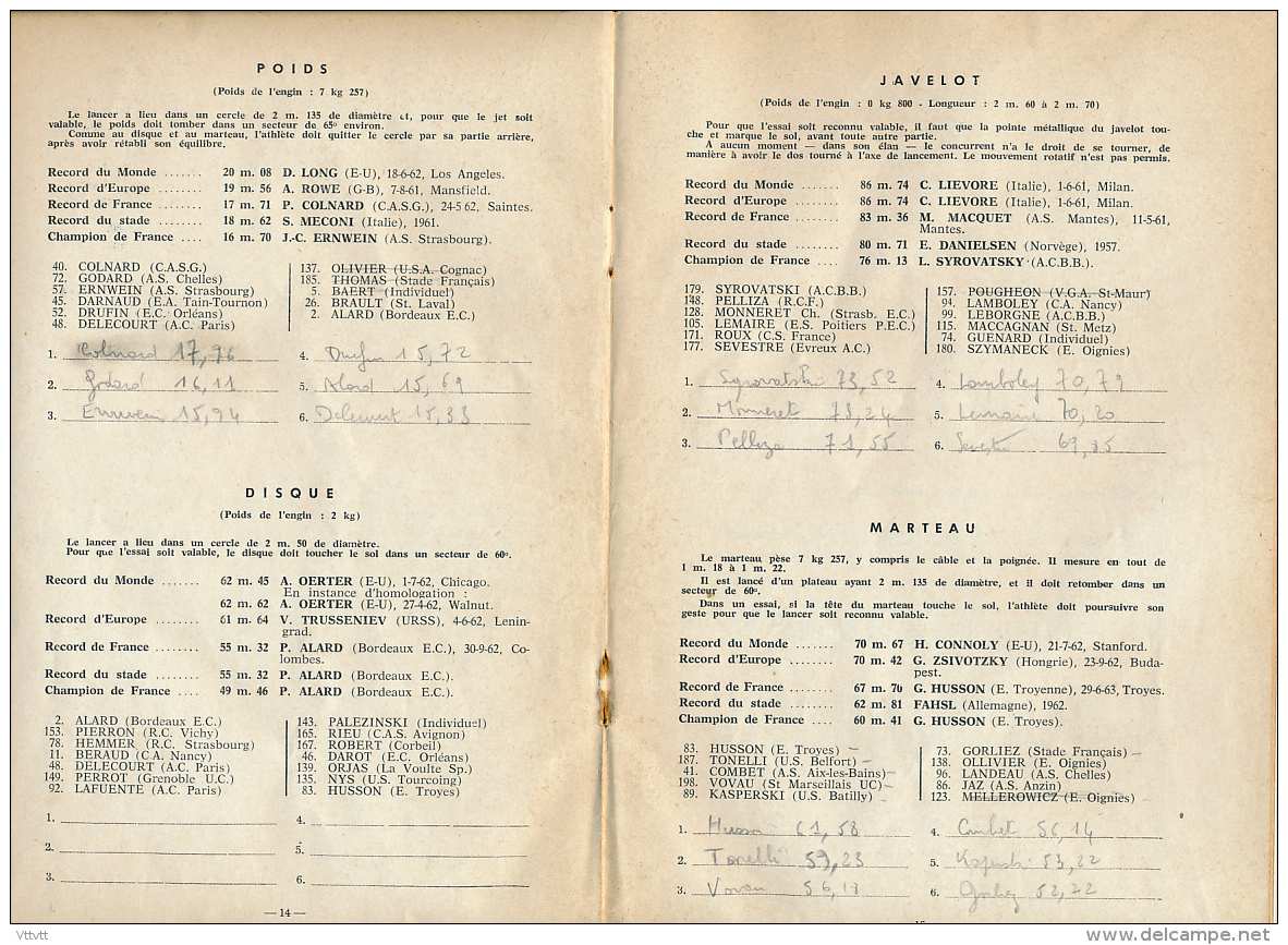 SPORT, ATHLETISME : Programme Officiel Des Championnats De France, Juillet 1963, Stade Olympique De Colombes, 24 Pages - Documents Historiques