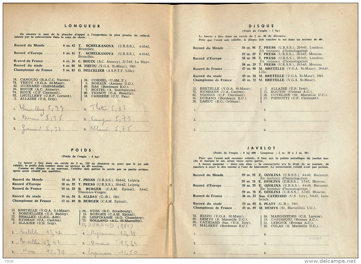 SPORT, ATHLETISME : Programme Officiel Des Championnats De France, Juillet 1963, Stade Olympique De Colombes, 24 Pages - Documents Historiques