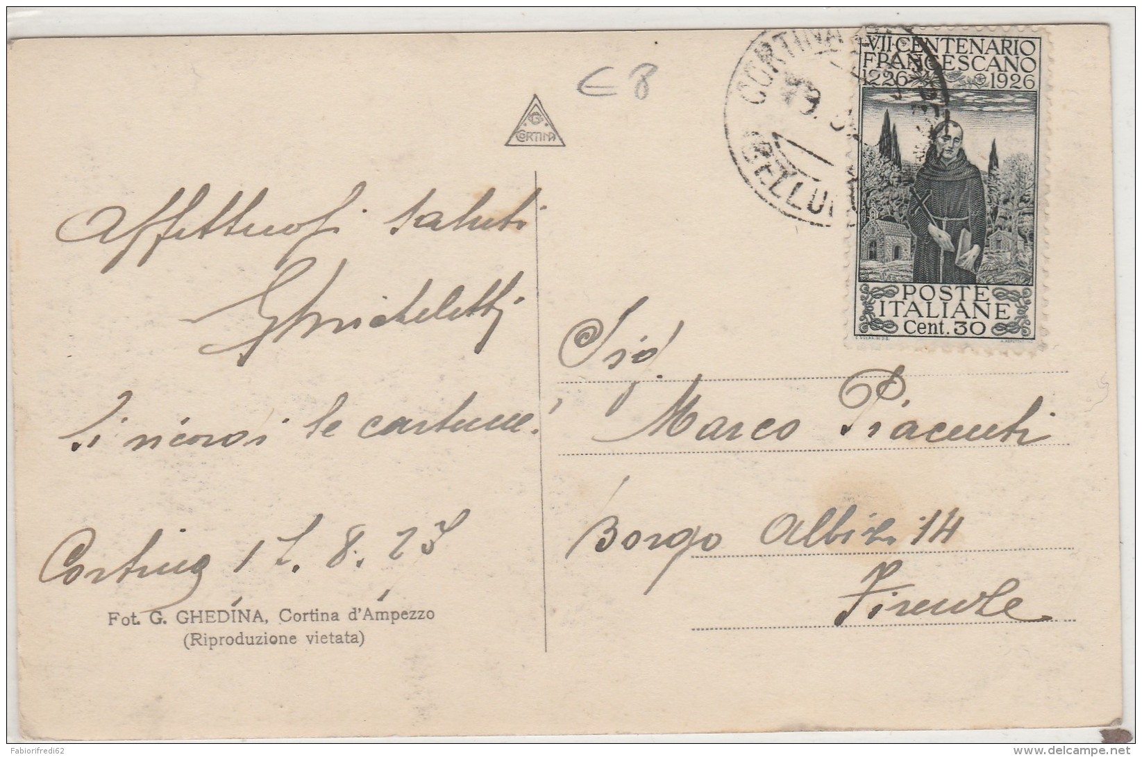 CARTOLINA POSTALE 1927 CON 30 CENT. S.FRANCESCO DENT. 13,5 (Z1098 - Marcophilia