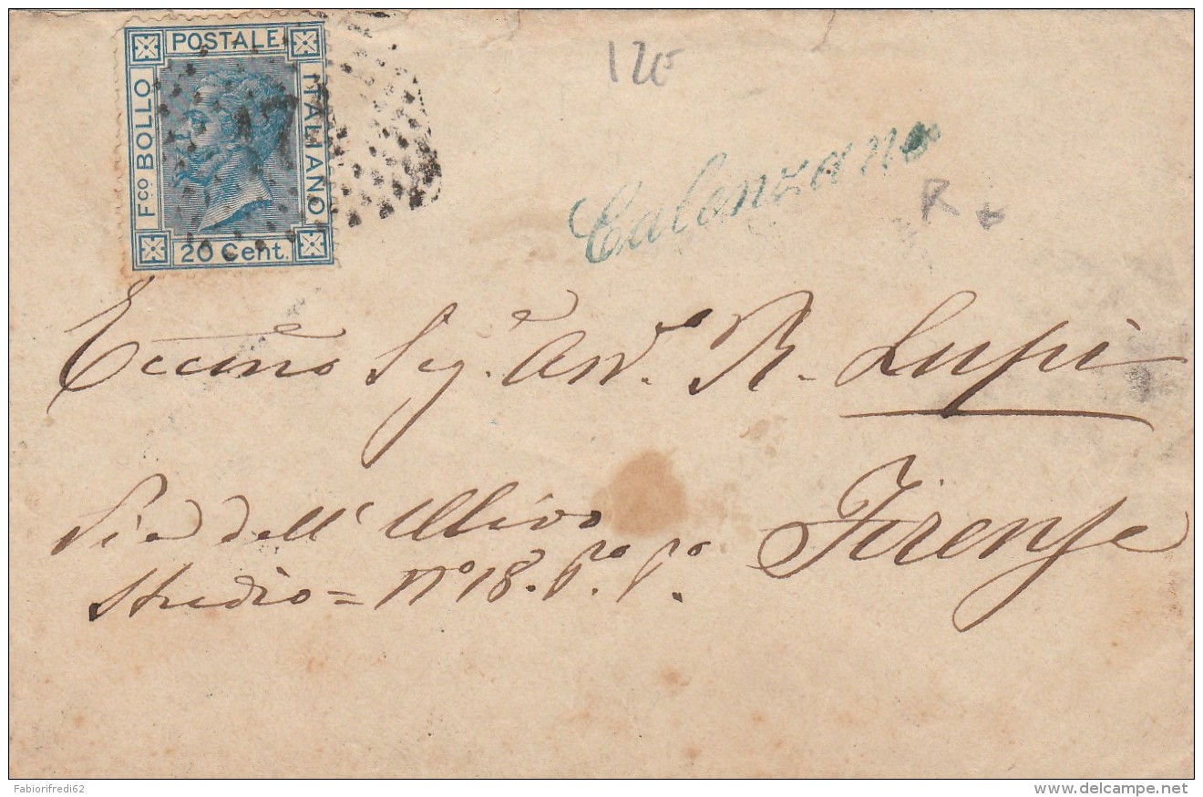 LETTERA 1875 CON 20 CENT. CON RARO TIMBRO CALENZANO FIRENZE (Z1112 - Storia Postale