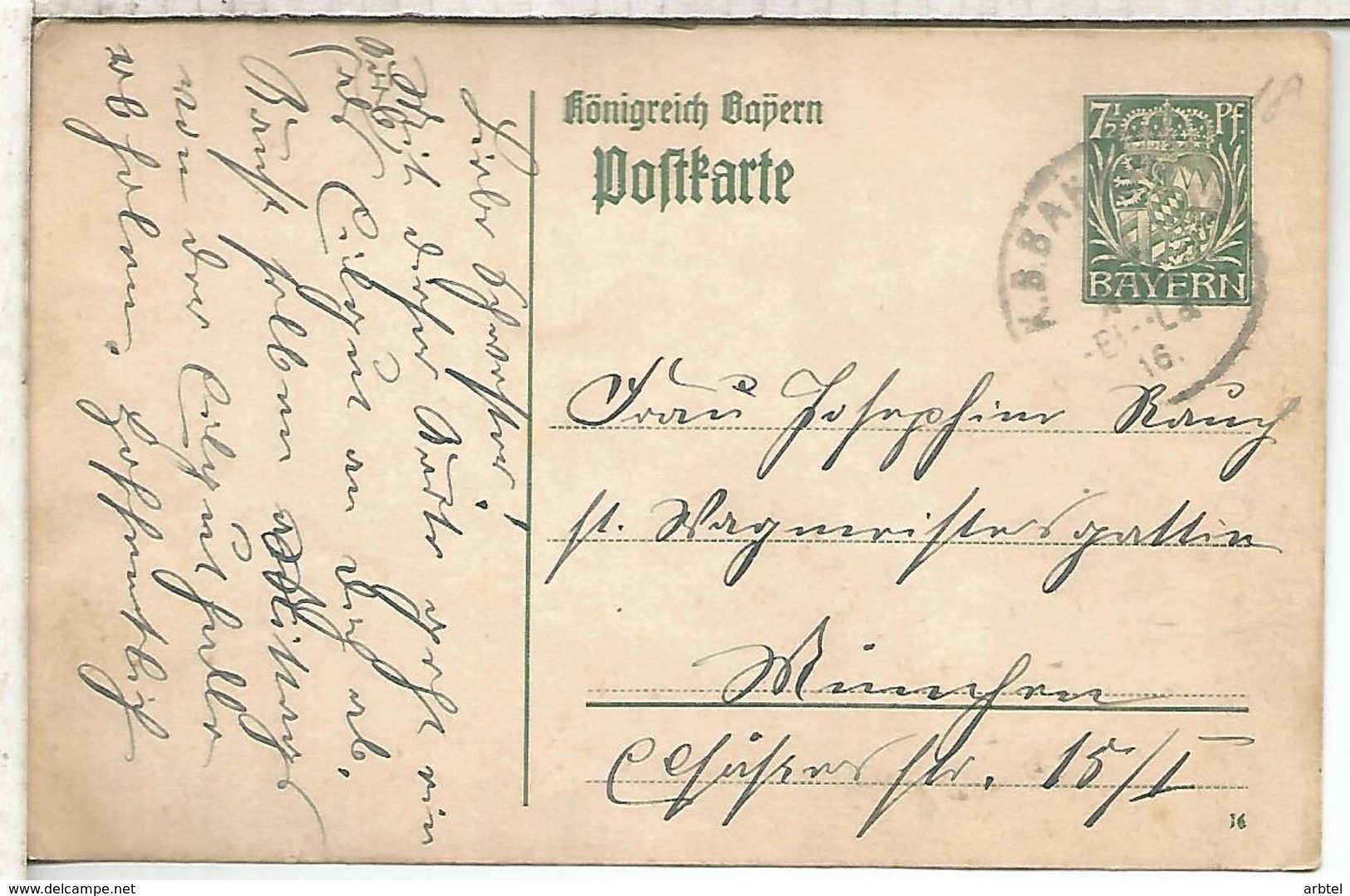 ALEMANIA BAYERN ENTERO POSTAL ED 14 MAT BANHPOST FERROCARRIL - Enteros Postales