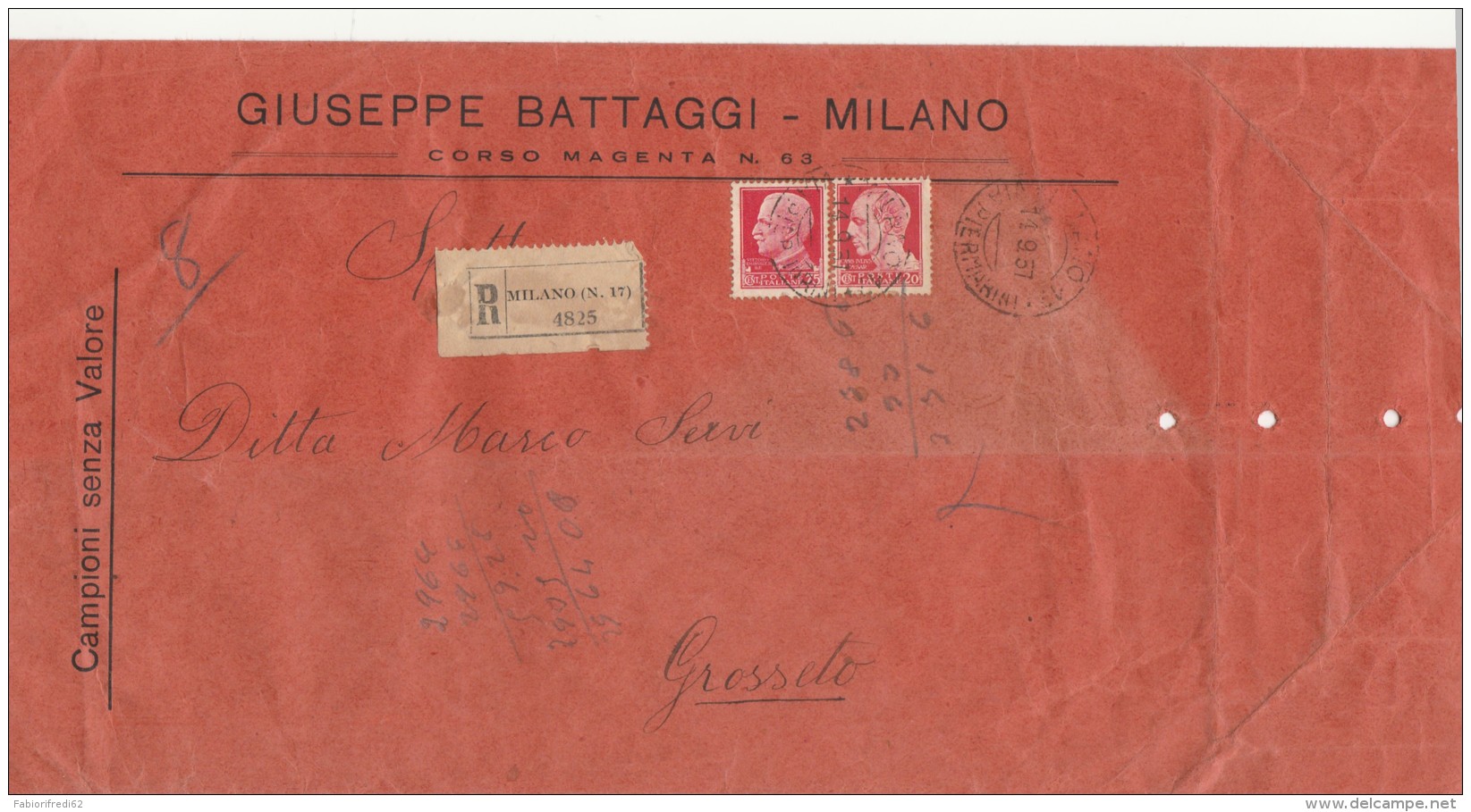 RACCOMANDATA 1937 CAMPIONI SENZA VALORE CON 75+20 CENT  (Z1402 - Storia Postale