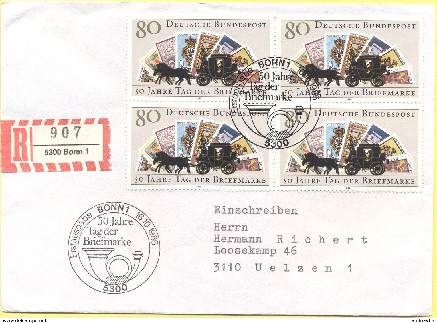 GERMANIA - GERMANY - Deutschland - ALLEMAGNE - 1986 - 50 Jahre Tag Der Briefmarke - FDC - Bonn - Einschreiben - Register - Sonstige & Ohne Zuordnung