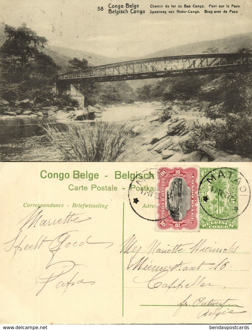 Belgian Congo, Railway Bridge Over Pozo River (1922) Postcard (58) - Belgian Congo