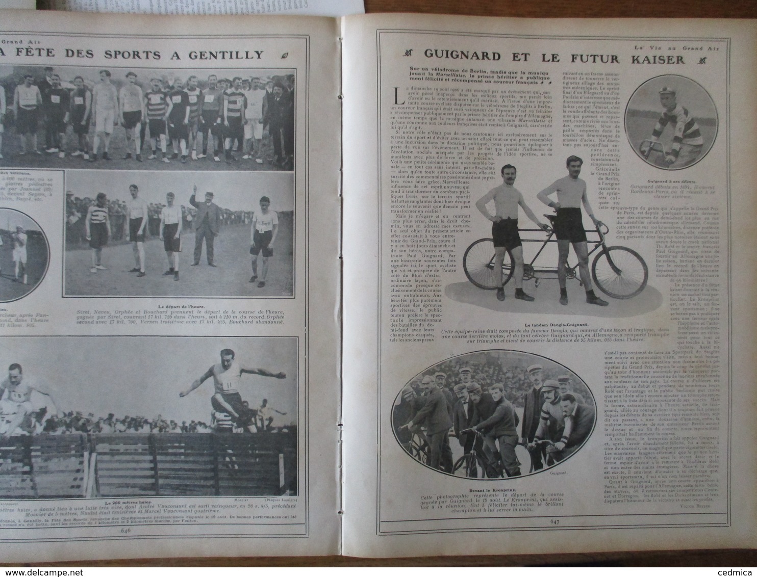 LA VIE AU GRAND AIR N°415 DU 1er SEPTEMBRE 1906 FANTOU MARCHE,LA COUPE DU MATIN VICHY EVIAN,AVIRON,GENTILLY FÊTE DES SP - 1900 - 1949