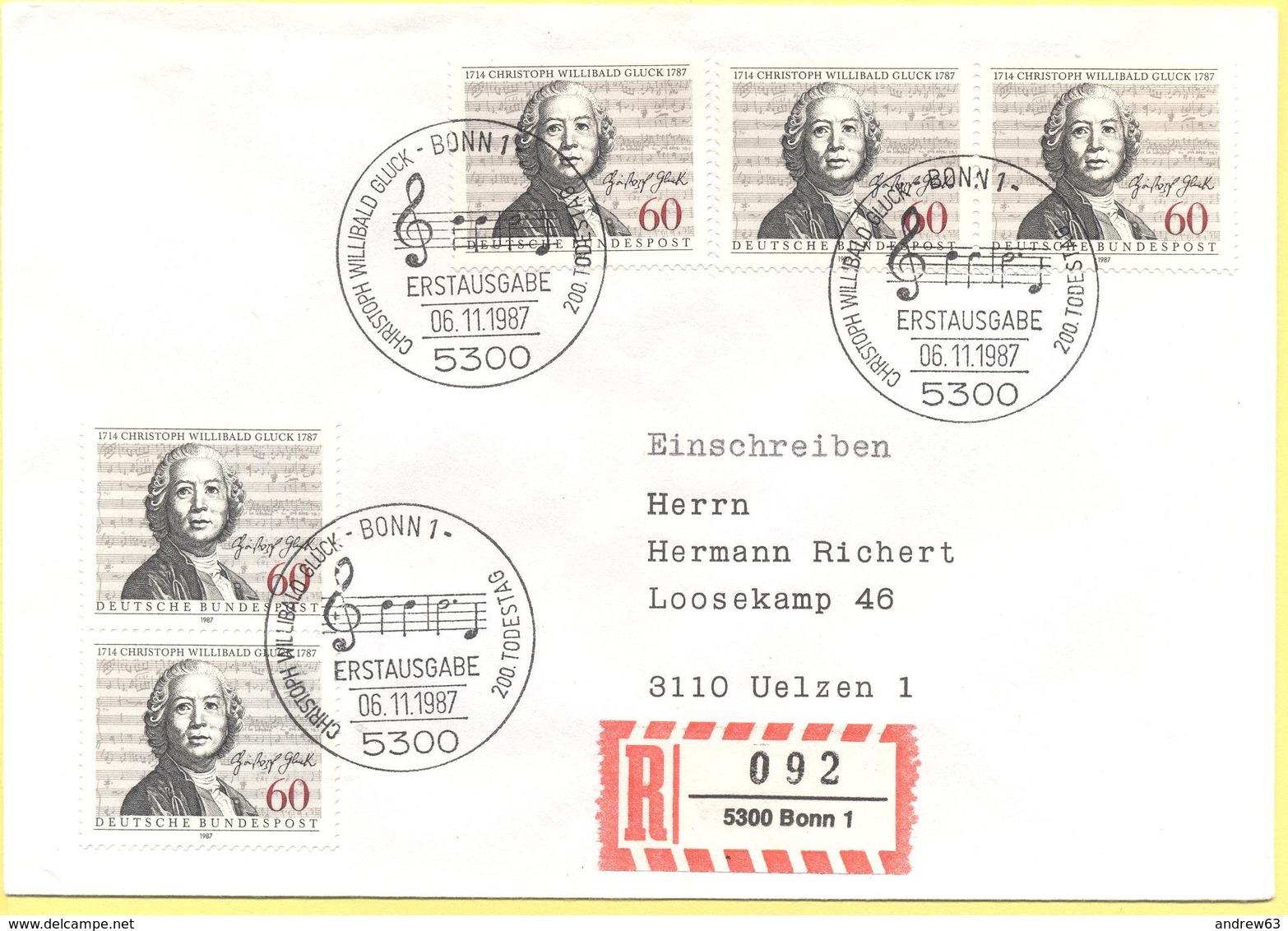 GERMANIA - GERMANY - Deutschland - ALLEMAGNE - 1987 - 200. Todestag Von Christoph Willibald Gluck - FDC - Bonn - Einschr - Altri & Non Classificati