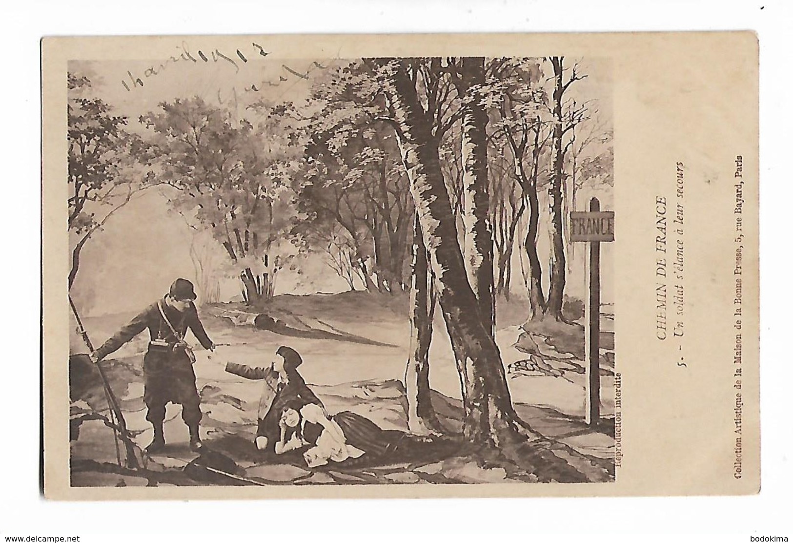 5  CPA  -  Guerre  1870 -    illustrations    "  Chemin  de  France  "     ( Nos  2 ,3 ,4, 5, &  6 )