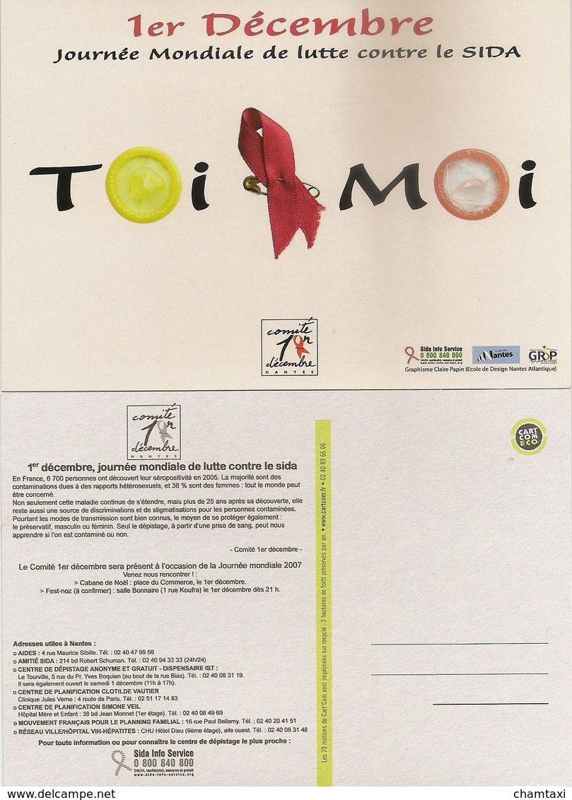 44 NANTES CARTE PUBLICITAIRE JOURNEE MONDIALE DE LUTTE CONTRE LE SIDA 1ER DECEMBRE EDITEURS CARTCOM ET VILLE DE NANTES - Nantes