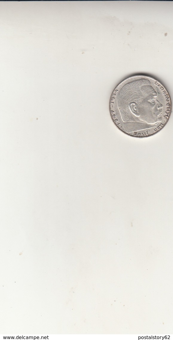 2 Reichmark Germany 1939. Silver Coin - 2 Reichsmark