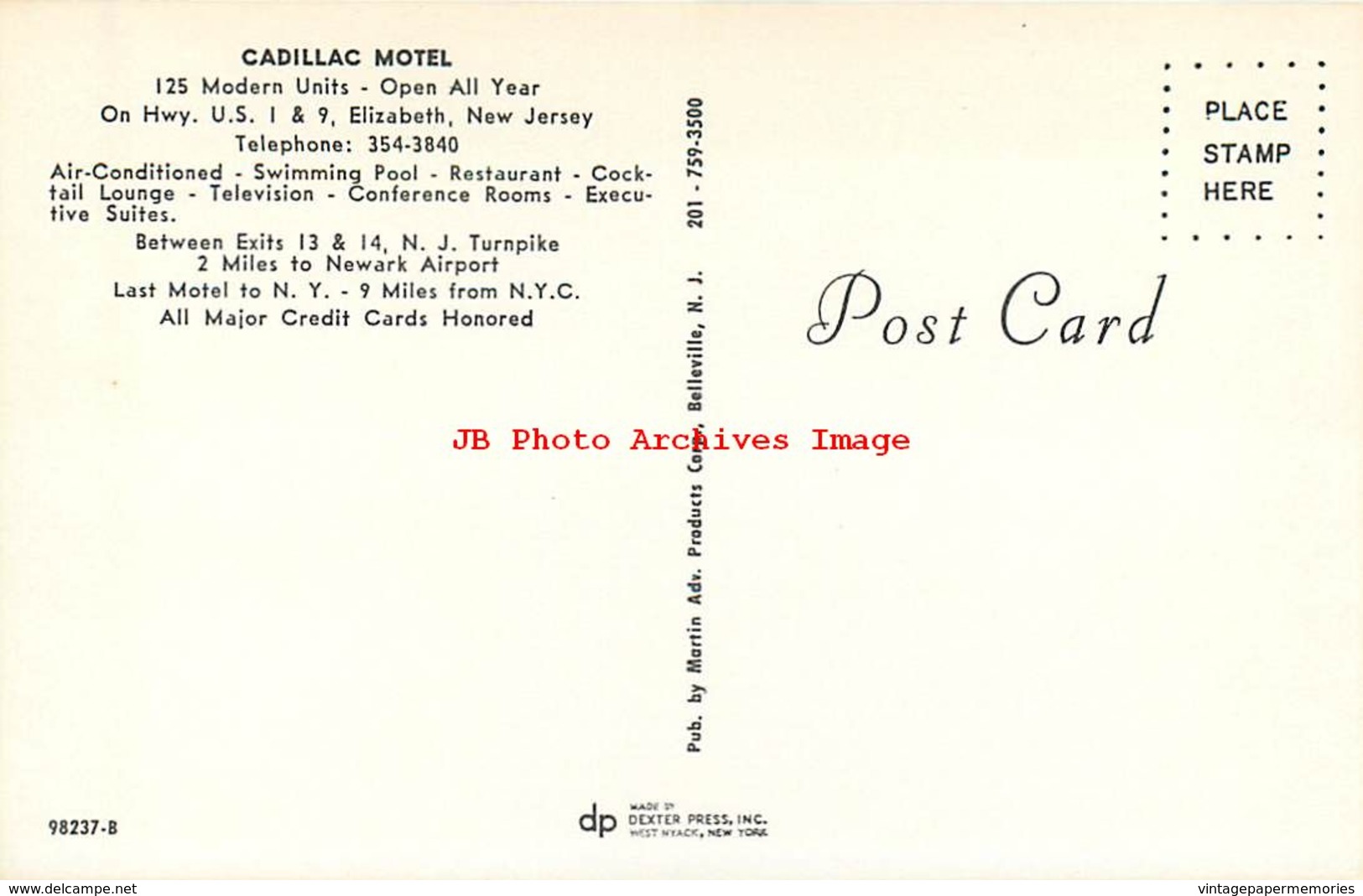 280021-New Jersey, Elizabeth, Cadillac Motel, Swimming Pool, Multi-View, Martin Advertising By Dexter Press No 98237-B - Elizabeth