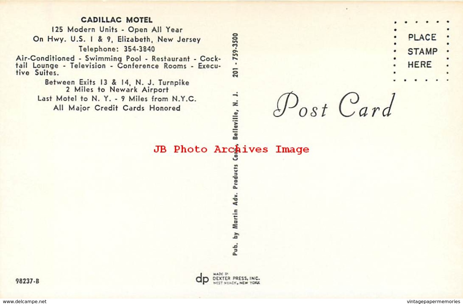 280023-New Jersey, Elizabeth, Cadillac Motel, Swimming Pool, Multi-View, Martin Advertising By Dexter Press No 98237-B - Elizabeth