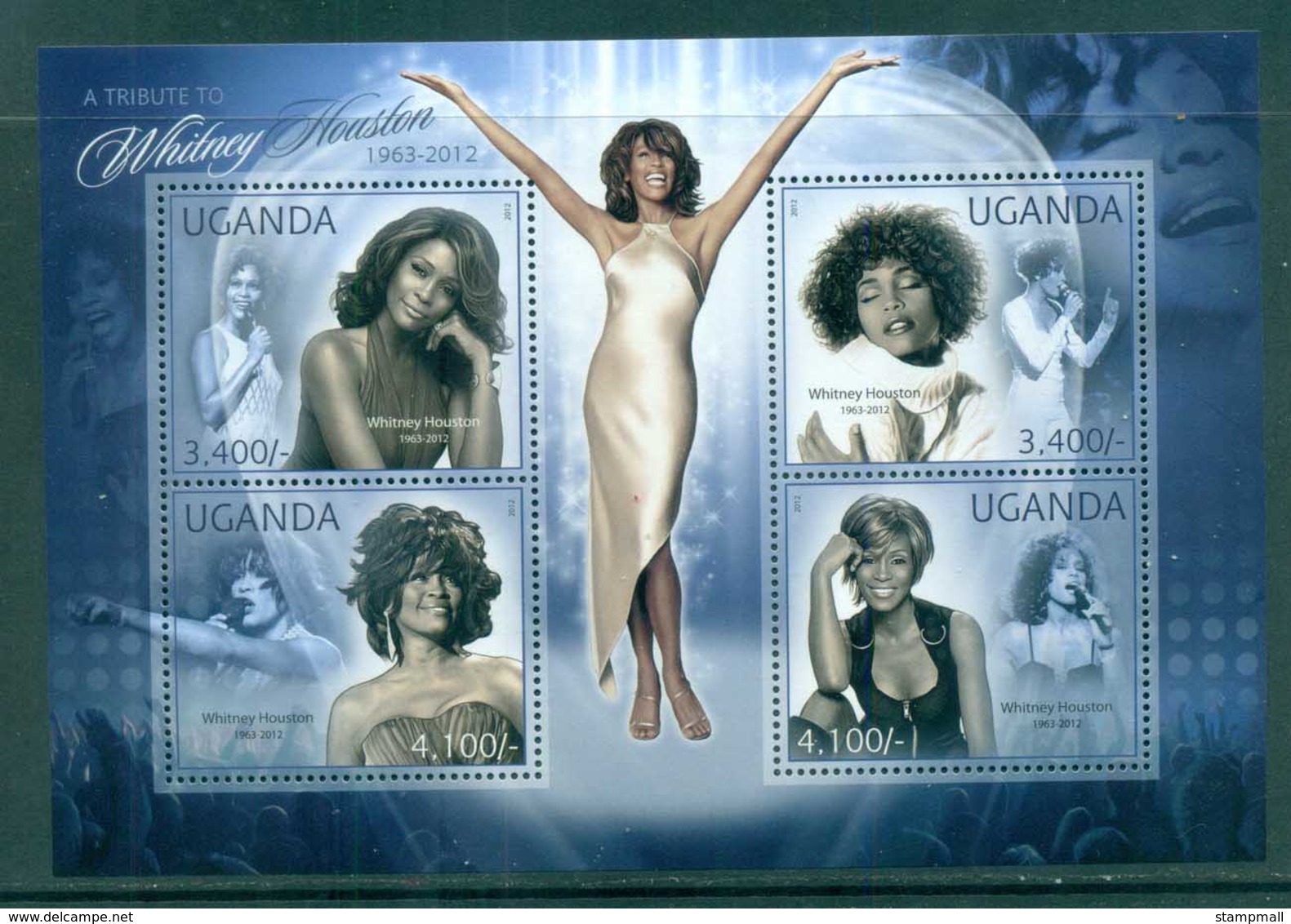 Uganda 2012 Famous People, Music, Female, Whitney Houston MS MUH UGN001 - Uganda (1962-...)