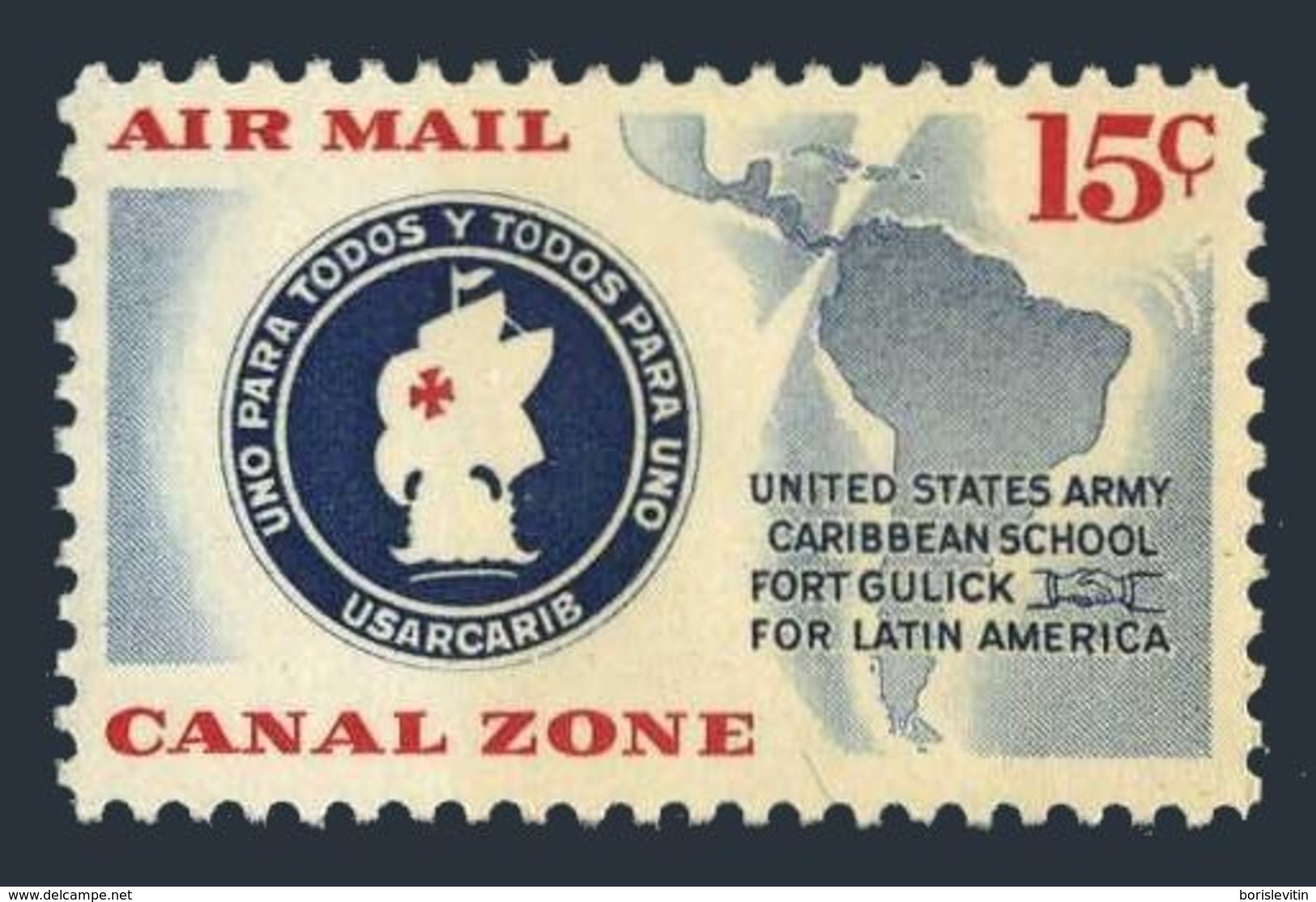 Panama Canal Zone C32,MNH.Mi 149. US Army Caribbean School,1961.Emblem-ship,Map. - Ships