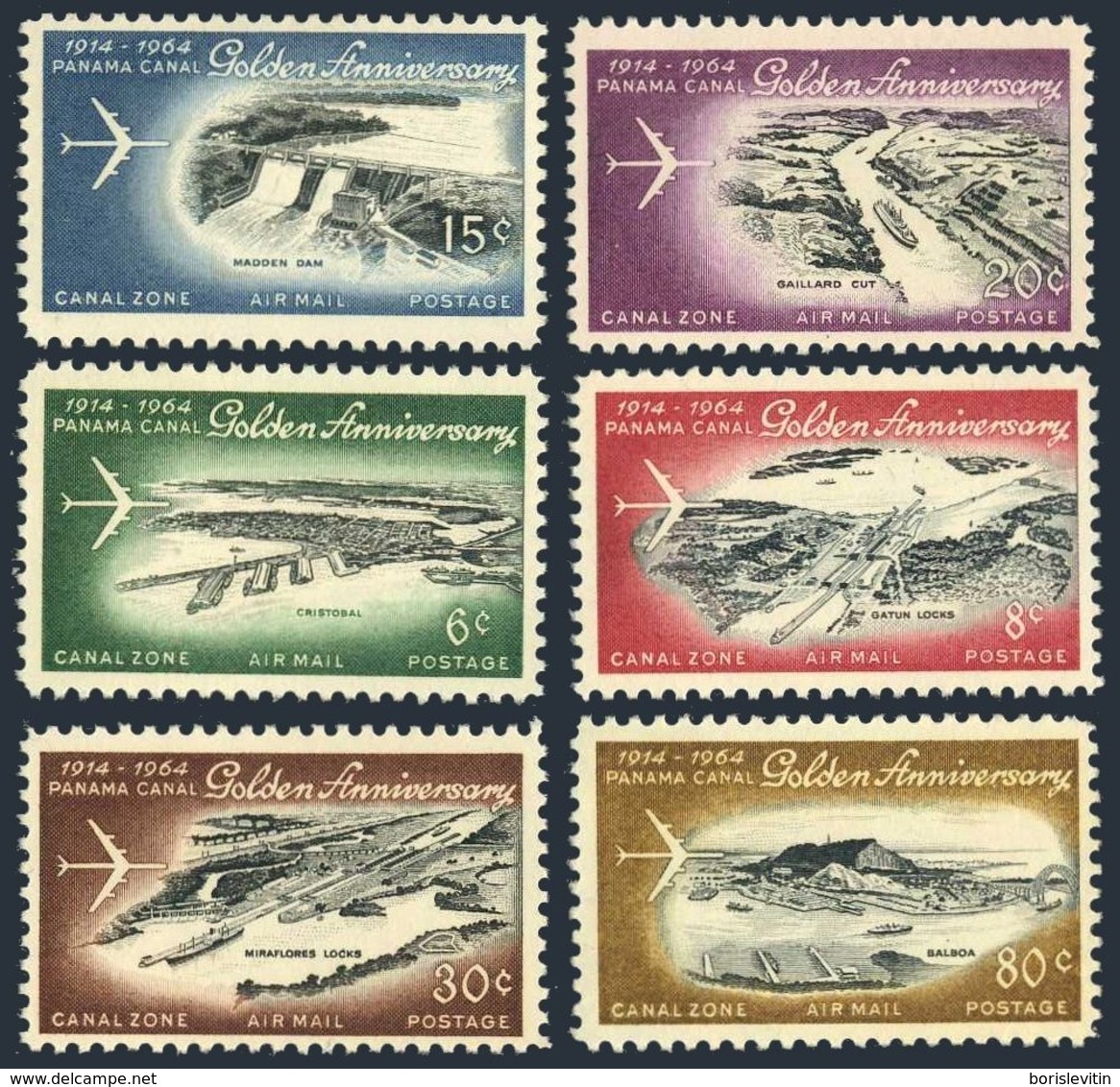 Panama Canal Zone C36-C41,MNH. Panama Canal-50,1964.Cristobal,Gatun Locks,Bridge - Airplanes