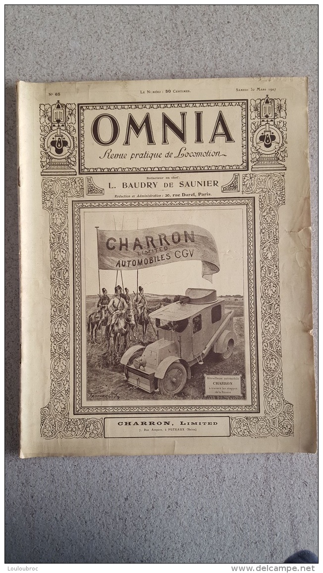 RARE OMNIA REVUE PRATIQUE DE LOCOMOTION N°65 MARS 1907  FORMAT 25 X 31 CM - Auto