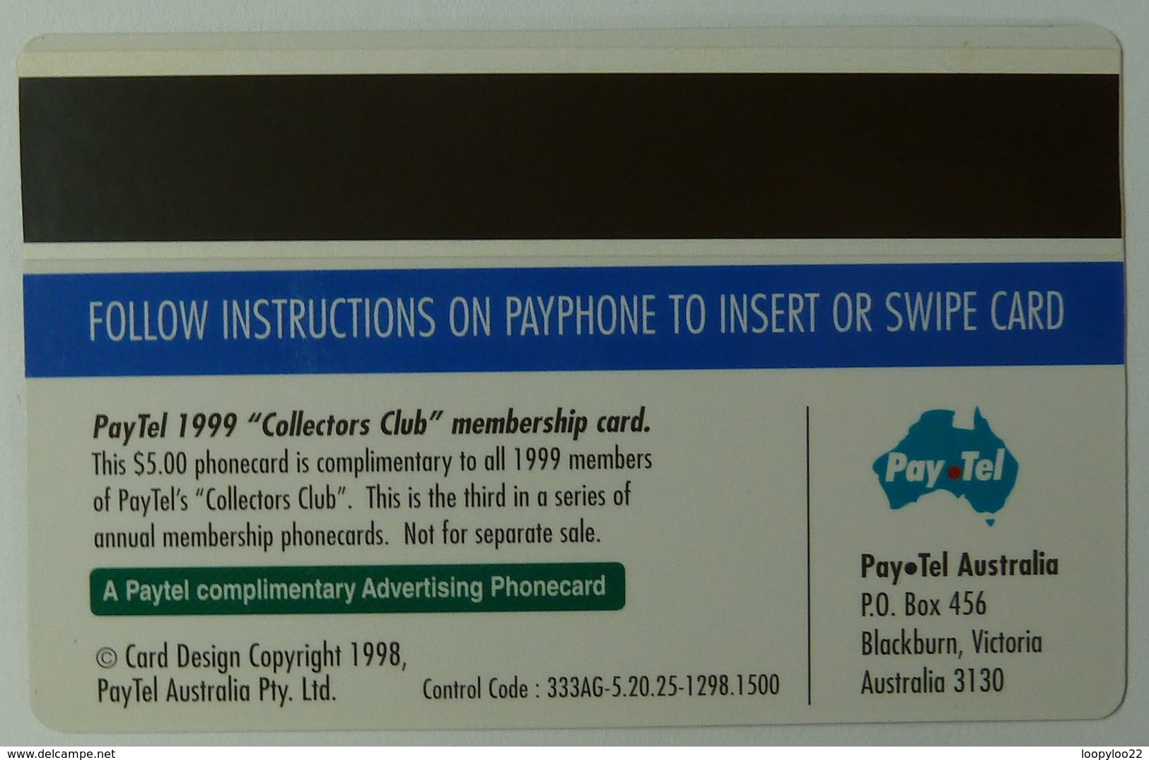 AUSTRALIA - PayTel - $5 - Complimentary Advertising - 1999 Collectors Club Membership Card - MINT In Folder - Australie