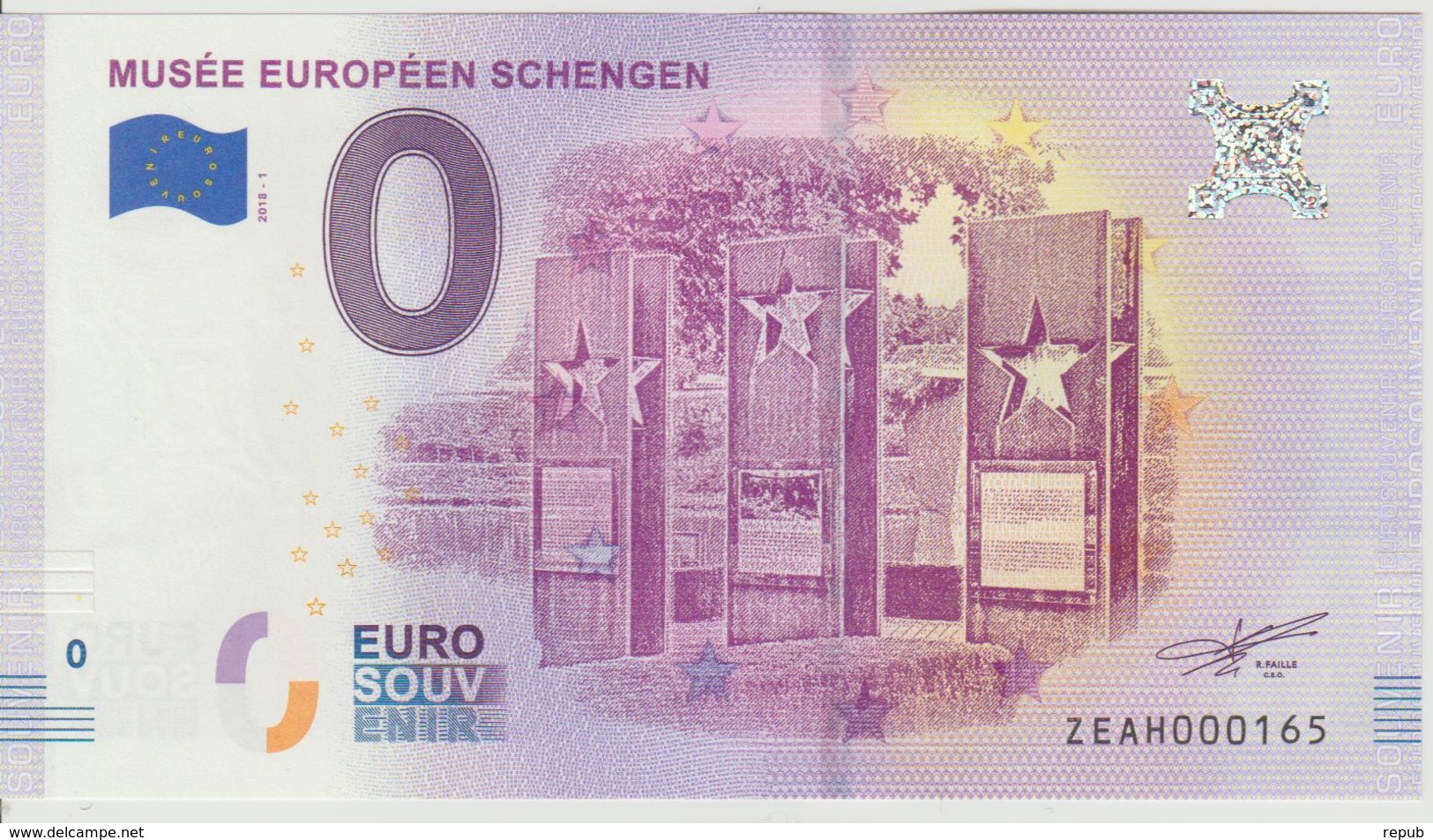 Billet Touristique 0 Euro Souvenir Belgique Musée Européen Schengen 2018-1 N°ZEAH000165 - Private Proofs / Unofficial