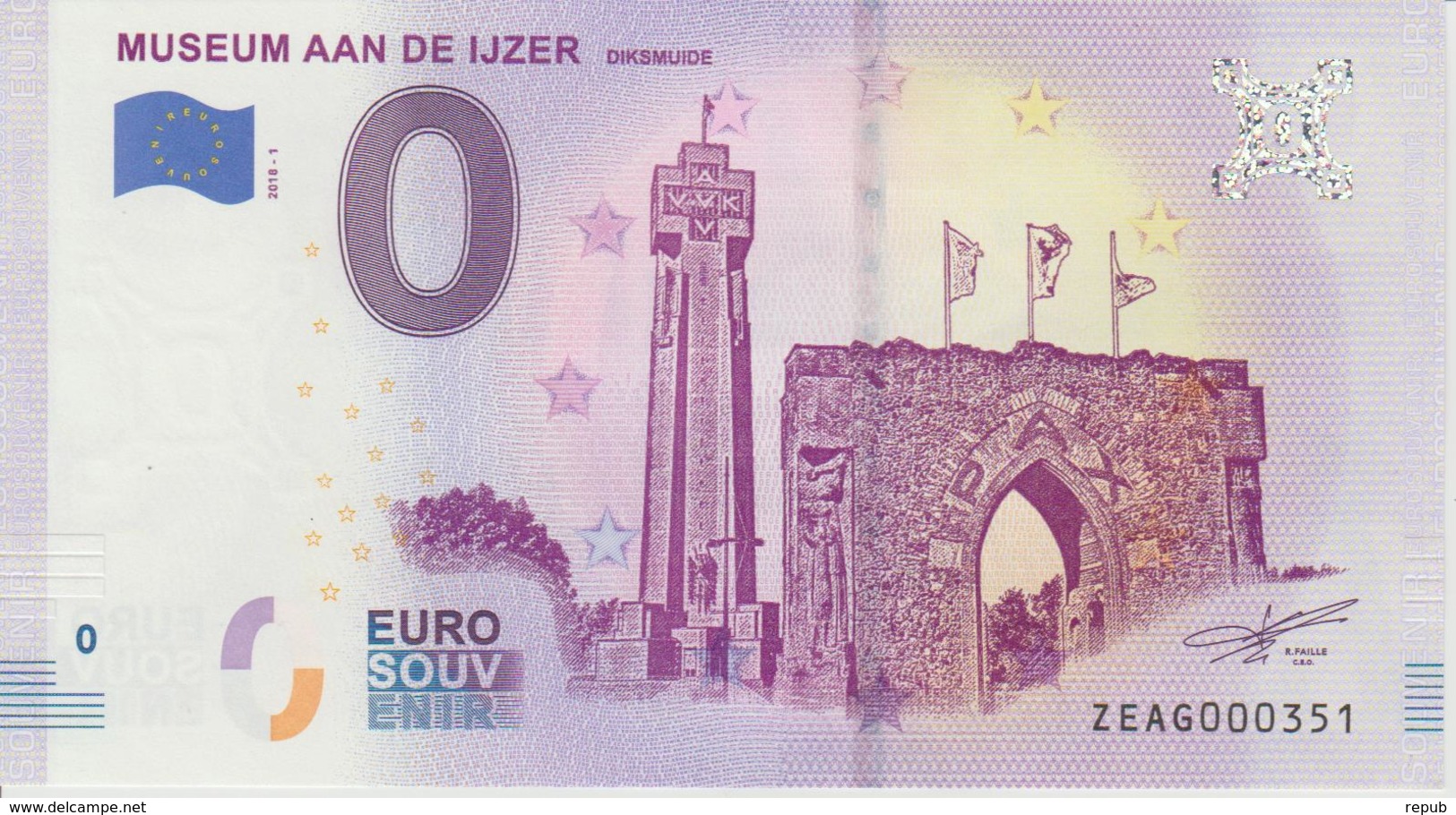 Billet Touristique 0 Euro Souvenir Belgique Museum Aan De Ijzer 2018-1 N°ZEAG000351 - Essais Privés / Non-officiels