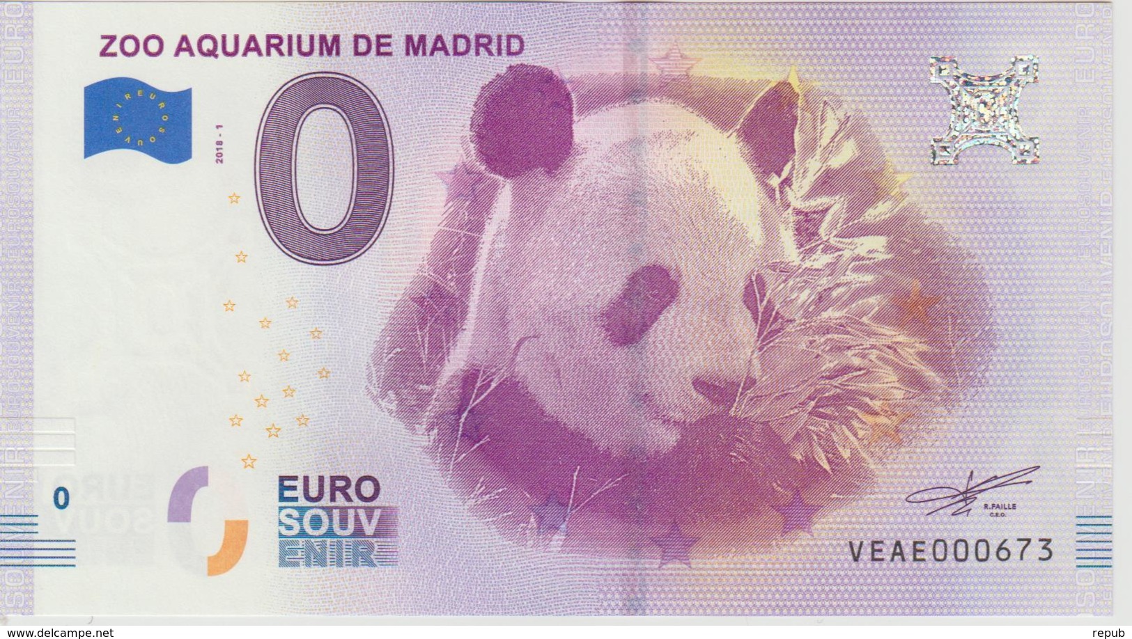 Billet Touristique 0 Euro Souvenir Espagne Zoo Aquarium De Madrid 2018-1 N°VEAE000673 - Essais Privés / Non-officiels