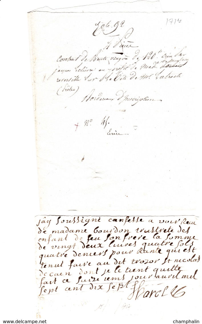 Lot De 3 Documents - Rentes Viagères Pour Eglise Saint-Nicolas De Caen (14) - Années 1714-1717-1718 - Manuscripts