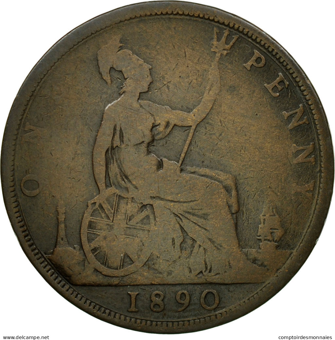 Monnaie, Grande-Bretagne, Victoria, Penny, 1890, B+, Bronze, KM:755 - D. 1 Penny