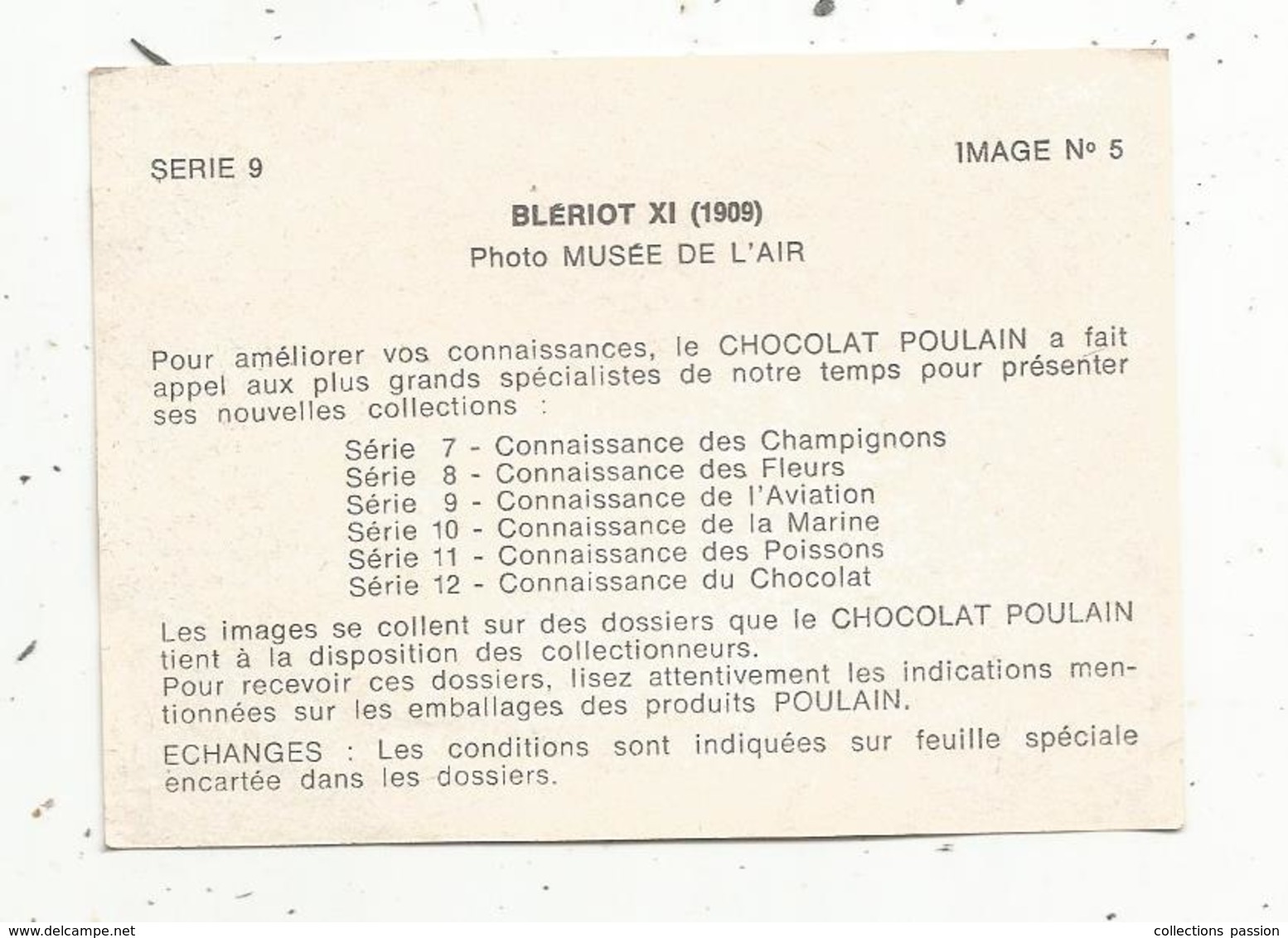 Chromos & Images ,chocolat Poulain, BLERIOT XI ,1909 ,photo Musée De L'air , Serie 9 ,n° 5 - Poulain