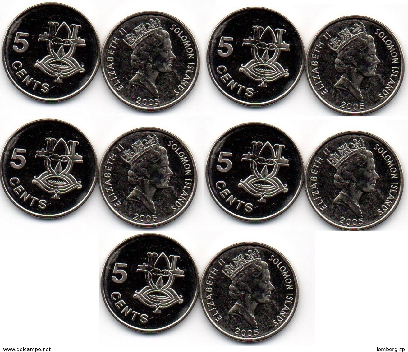 Solomon Islands - 5 Pcs X 5 Cents 2005 UNC Lemberg-Zp - Salomon