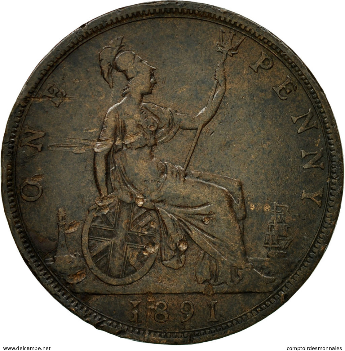 Monnaie, Grande-Bretagne, Victoria, Penny, 1891, B+, Bronze, KM:755 - D. 1 Penny