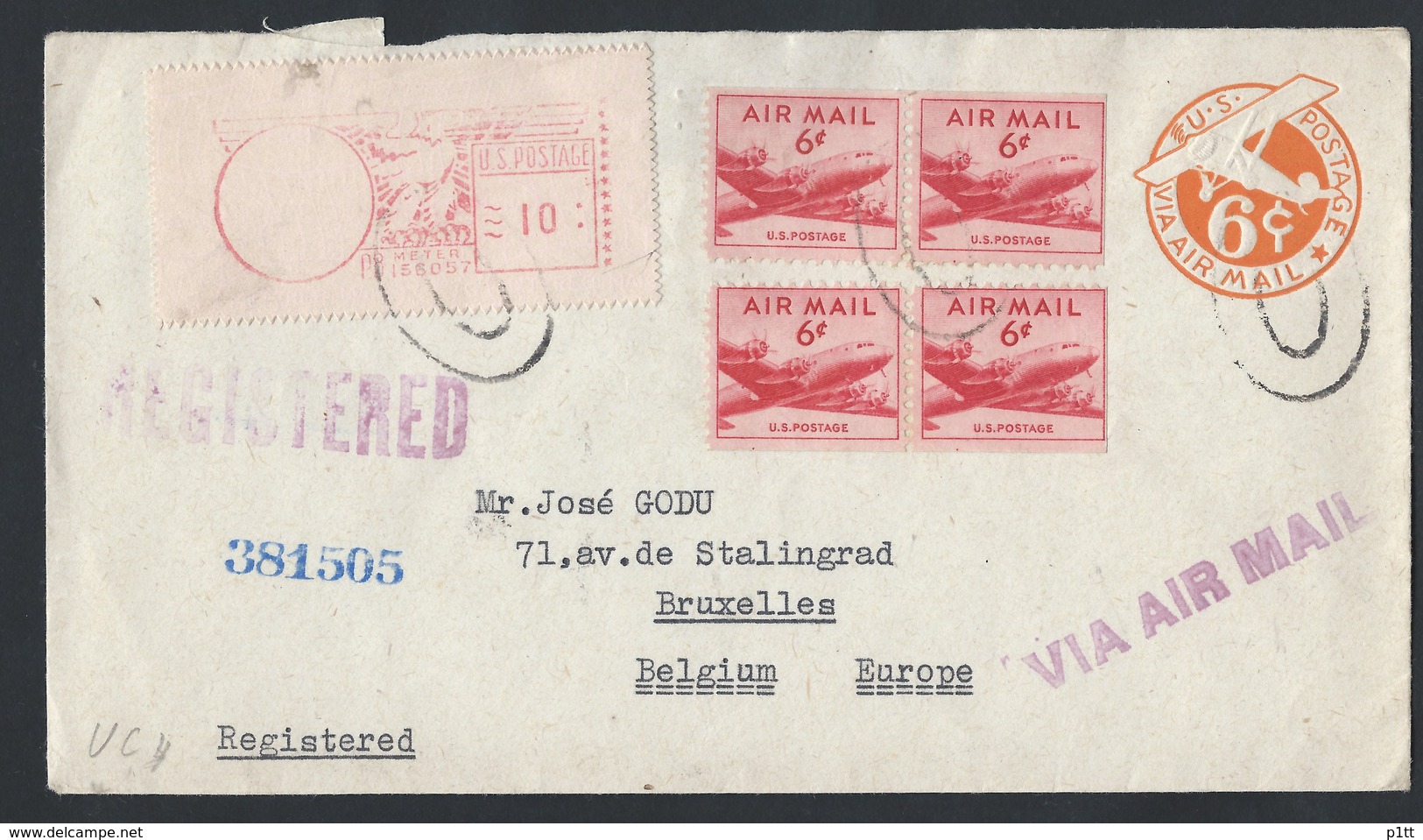 6us.International Custom-made Aircraft. The Mail Passed In 1951 New York (USA) Brussels, Belgium ). Stalingrad Avenue - Covers & Documents