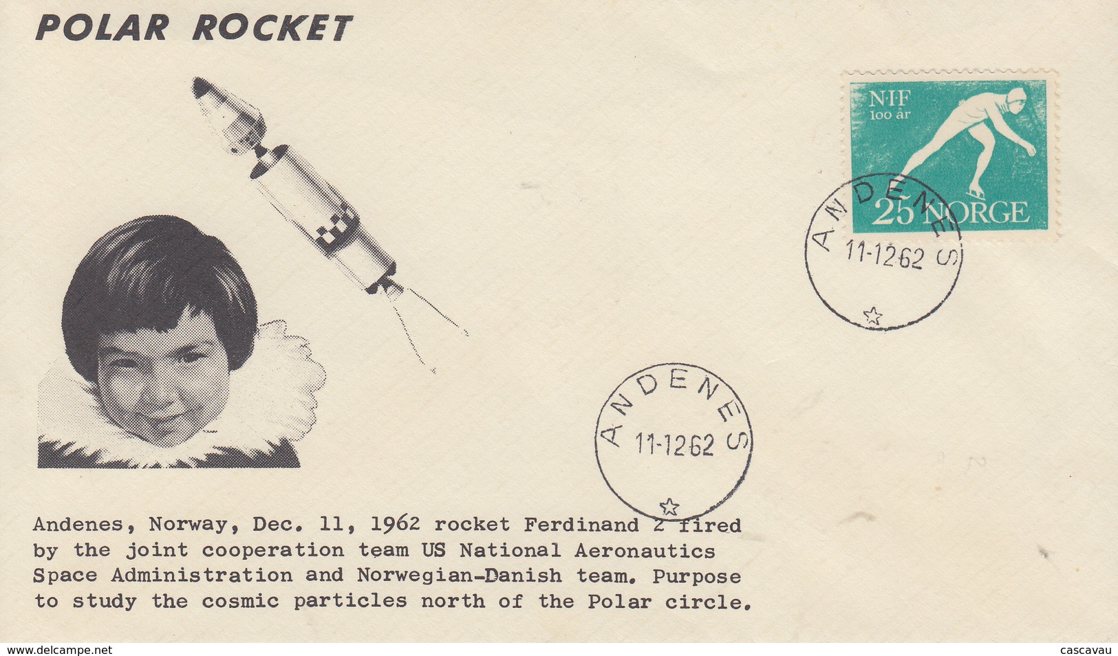 Enveloppe  NORVEGE  Fusée  Au - Dessus  Du  POLE  NORD     ANDENES   1962 - Polar Flights