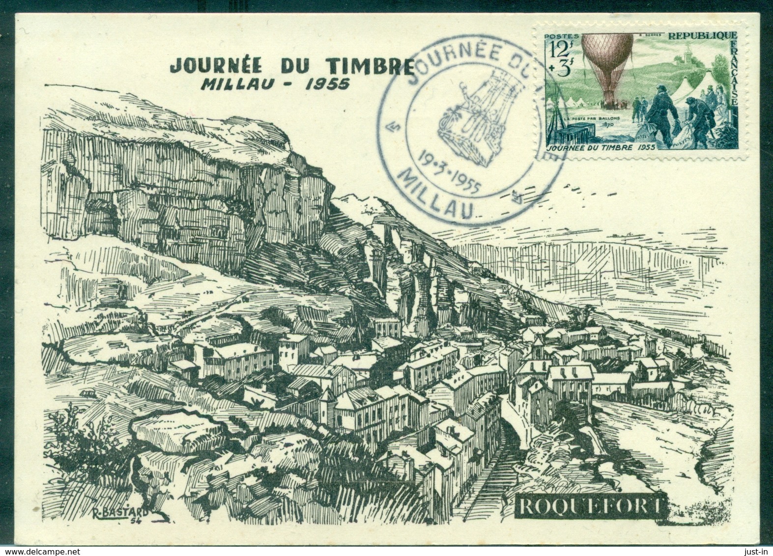 FRANCE Carte Maximum N°1018 J Du T Ballon 1955 TB.carte Millau / Roquefort. - 1950-1959