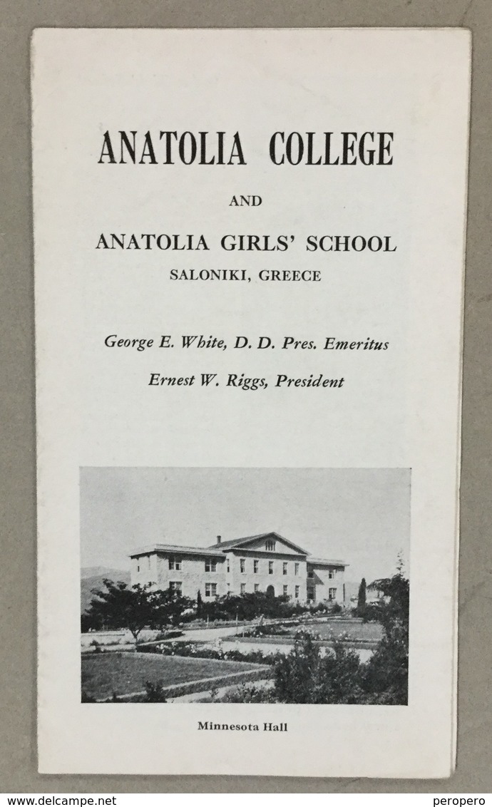 TURKEY  GREECE  ANATOLIA COLLEGE  AND ANATOLIA GIRL'S SCHOOL  SALONIQUE   VINTAGE  BROSCHURE - History