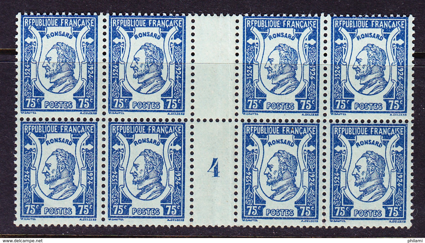 FRANCE YT 209, EN BLOC DE 8 INTERPAN. MILLESIME 1924, ** MNH.  (STRF716) - Millesimi