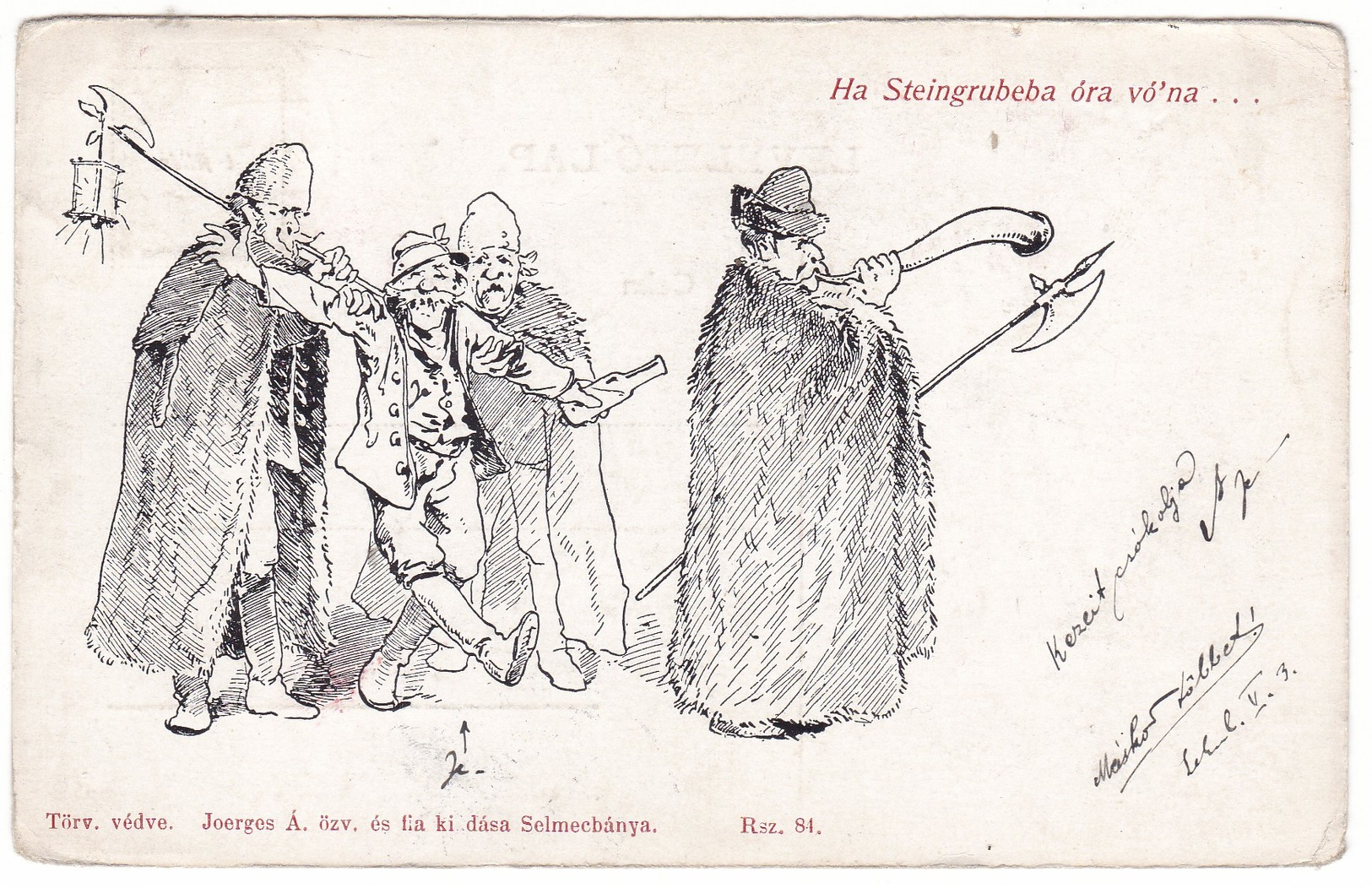 8746 Comic Hungarian Postcard Mailed 1914: Joyful Drunk - Comics