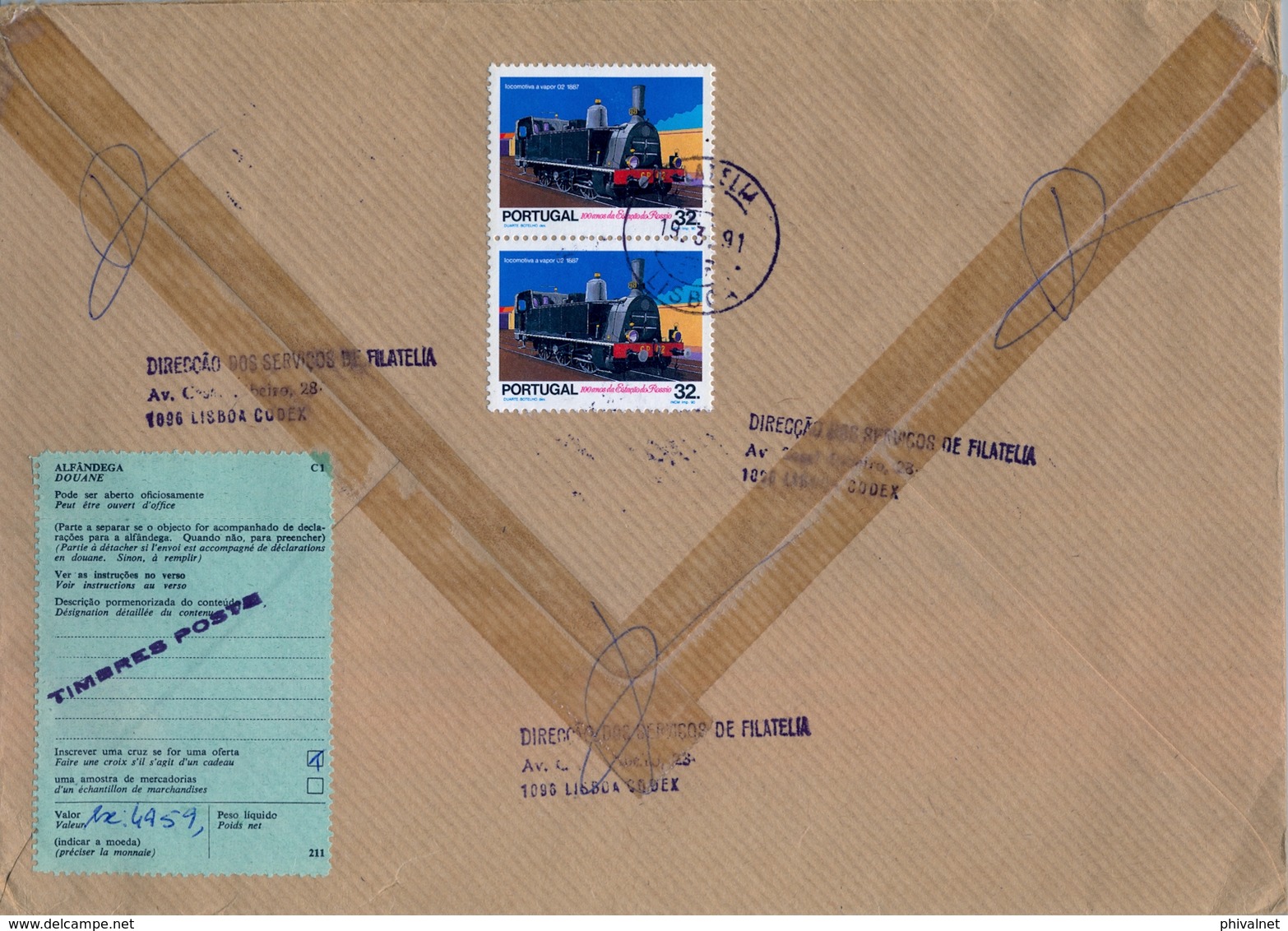 1991 , PORTUGAL , CERTIFICADO LISBOA - MALMÖE , DIRECÇAO DE RELAÇOES INTERNACIONAIS E FILATELIA , TRENES , FERROCARRIL - Storia Postale