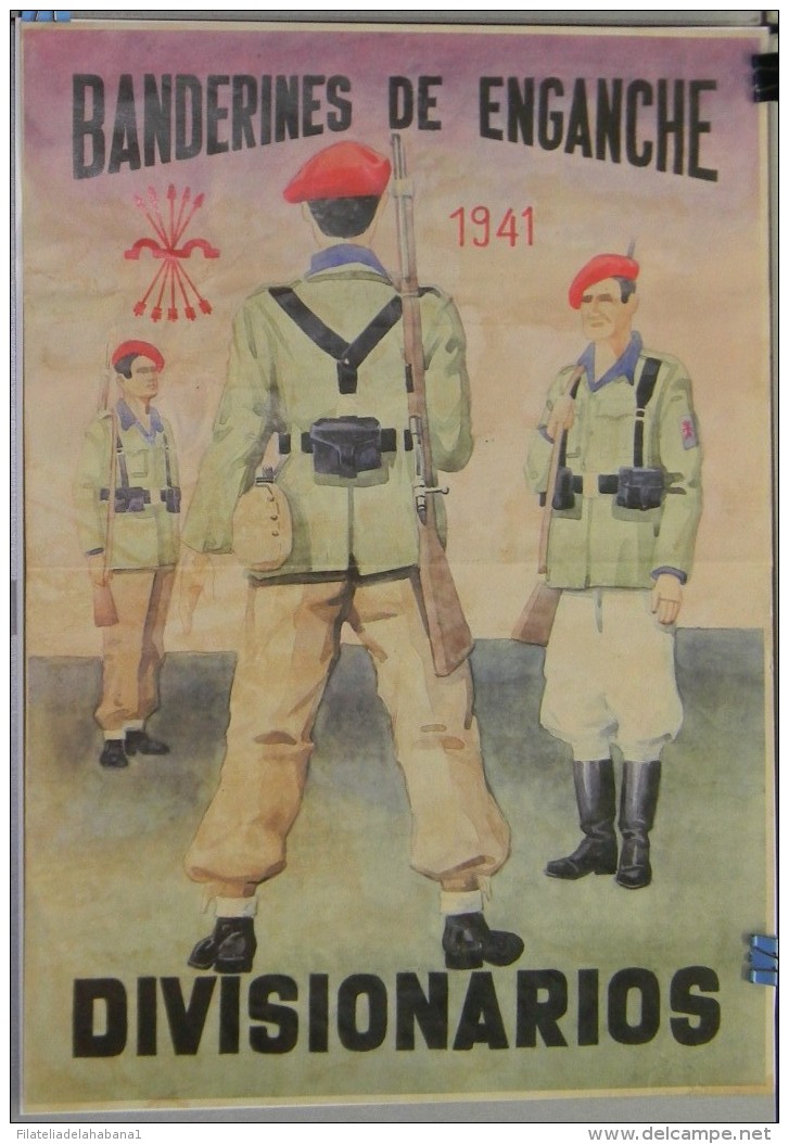 JK730 SPAIN ESPAÑA POSTER 42x29 Cm. WWI 1941 SOLDIER. BANDERINES DE ENGANCHE. - 1939-45