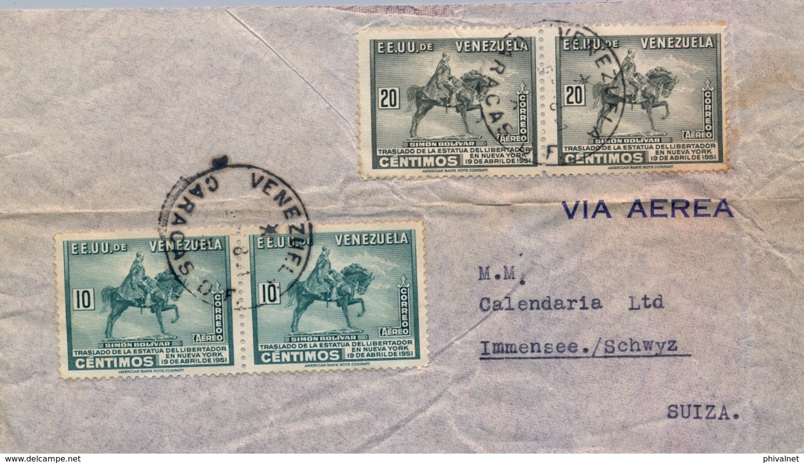 VENEZUELA , SOBRE CIRCULADO , CORREO AÉREO , CARACAS - IMMENSEE - Venezuela