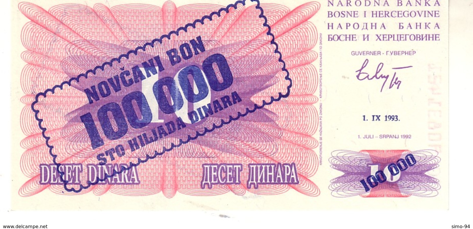 BOSNIA  P.34 100000  Dinars 1993 Unc - Bosnia And Herzegovina