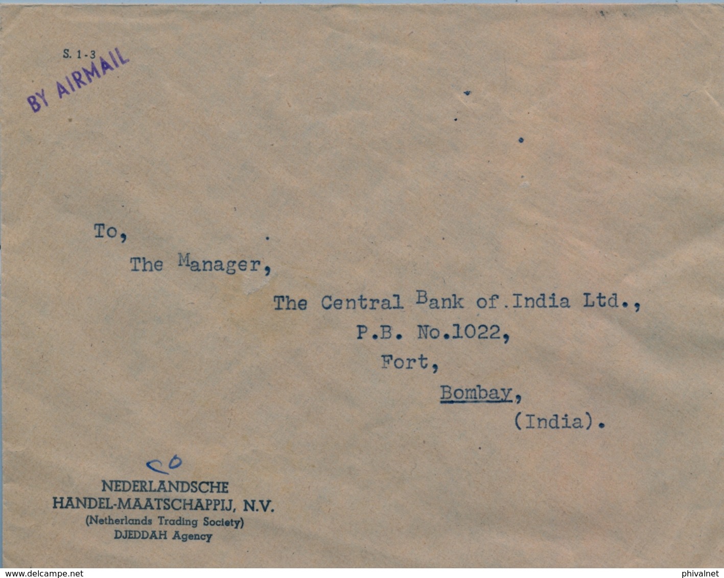 1953 , ARABIA SAUDITA , SOBRE CIRCULADO ENTRE JEDDAH Y BOMBAY , LLEGADA , CORREO AÉREO - Arabia Saudita