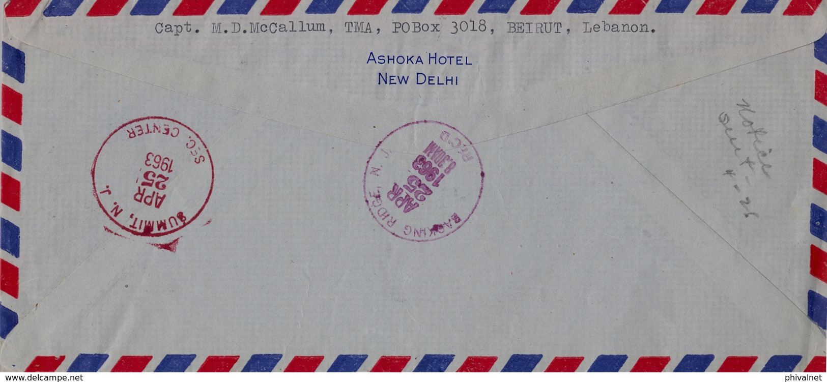 1963 , ARABIA SAUDITA , SOBRE CERTIFICADO ENTRE DJEDDAH Y NEW JERSEY , CORREO AÉREO , LLEGADA - Arabia Saudita