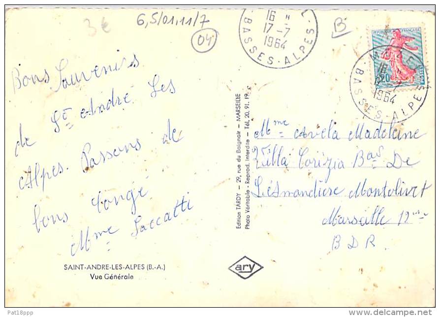 04 - SAINT ANDRE LES ALPES : Vue Générale - CPSM Village (900 Habitants) Dentelée Colorisée GF 1964 - Alpes De Haute - Otros & Sin Clasificación