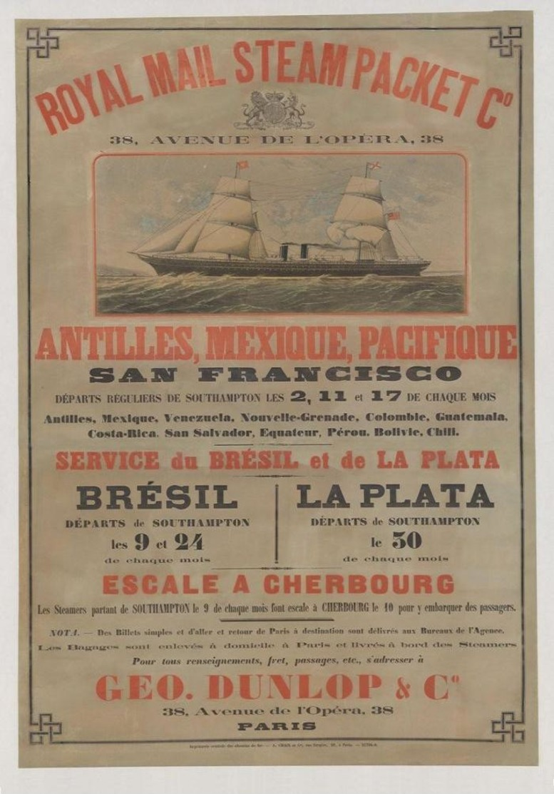 British Navigation Postcard Royal Mail Steam Packet Co. Antilles-Mexique-Pacifique-Brésil-La Plata 1860 - Reproduction - Publicidad