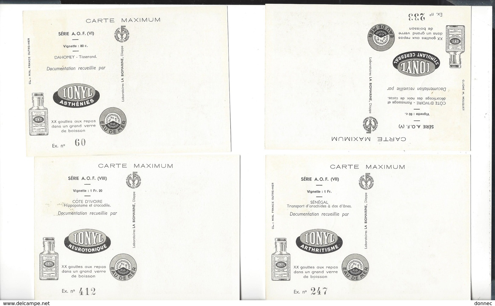 A. O. F.  Carte Maximum Série Complète De 15 Cartes Publicité Ionyl ( Soudan Mauritanie Niger Dahomey Cote D'Ivoire ... - Storia Postale