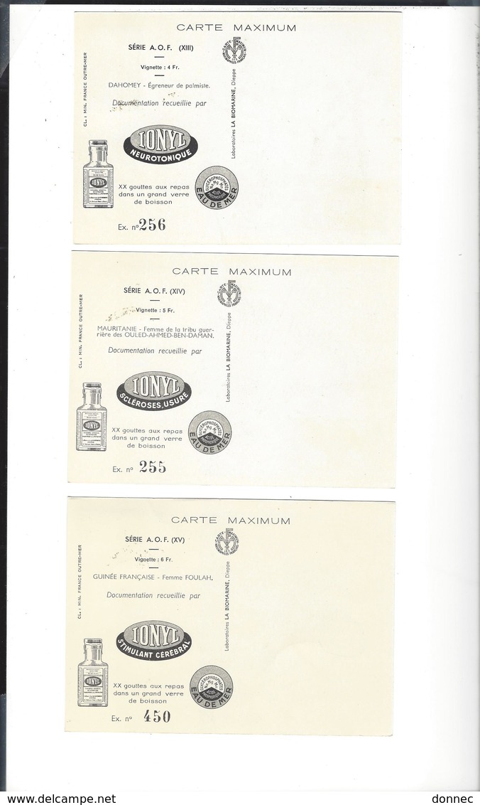 A. O. F.  Carte Maximum Série complète de 15 cartes Publicité Ionyl ( Soudan Mauritanie Niger Dahomey Cote d'Ivoire ...