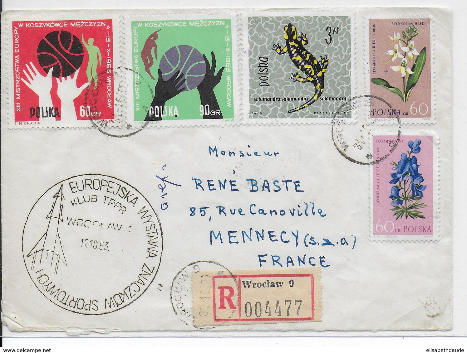 POLOGNE - 1963 - OBLITERATION ILLUSTREE (SONDERSTEMPEL) COSMOS - ENVELOPPE RECOMMANDEE De WROCLAW => FRANCE - Macchine Per Obliterare (EMA)