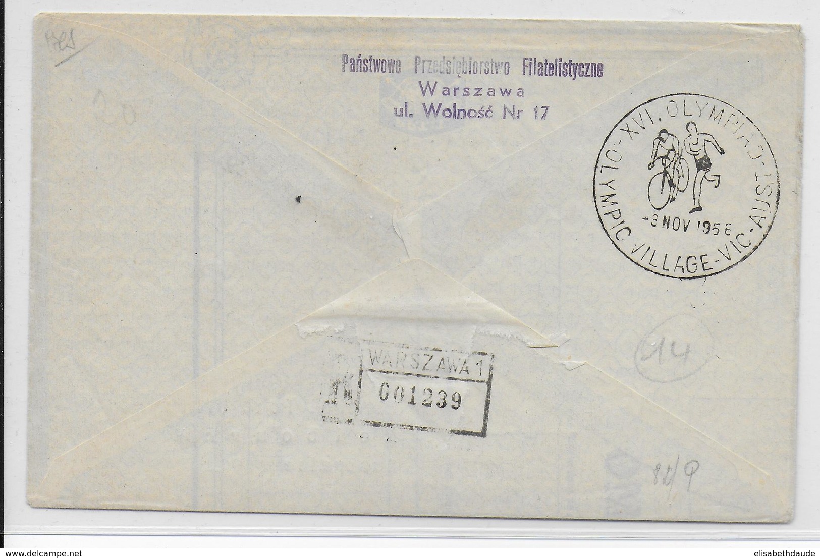 POLOGNE - 1955 - OBLITERATION ILLUSTREE (SONDERSTEMPEL) AVIATION - ENVELOPPE VOL JEUX OLYMPIQUES VARSOVIE => MELBOURNE - Machines à Affranchir (EMA)